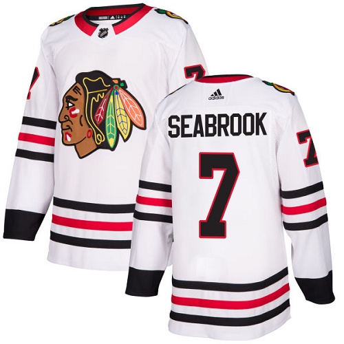 Adidas Men Chicago Blackhawks #7 Brent Seabrook White Road Authentic Stitched NHL Jersey